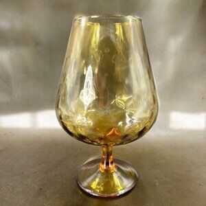 Venetian Empoli Amber Glass Vase Brandy Sniffer Candle Holder Optic Italian Vtg